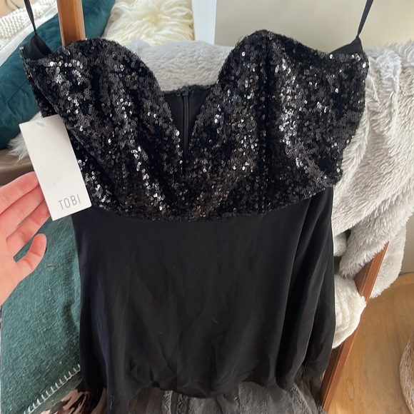 Sequin black mini dress deep v - Picture 3 of 4